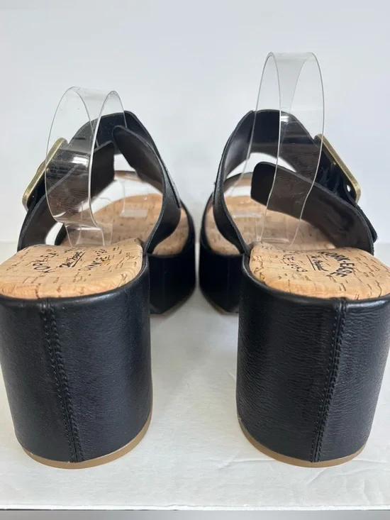 Kork Ease Taige Black Leather Platform Slide Sandals 8 - Picture 7 of 9